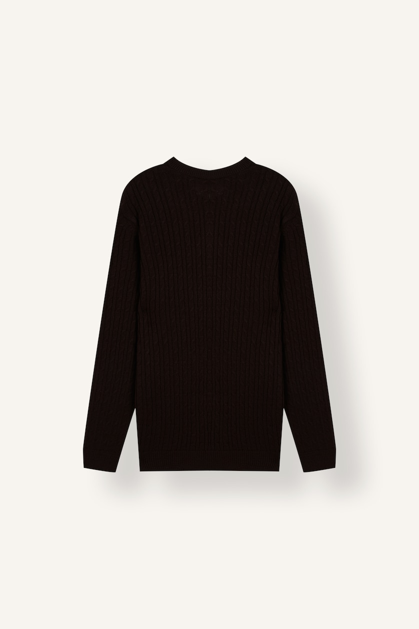 Erkek Kahve Regular Fit Fitilli Triko Basic Kazak