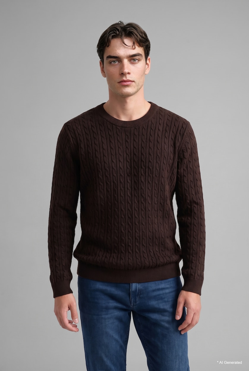 Man Brown Regular Fit Knitwear Pullover