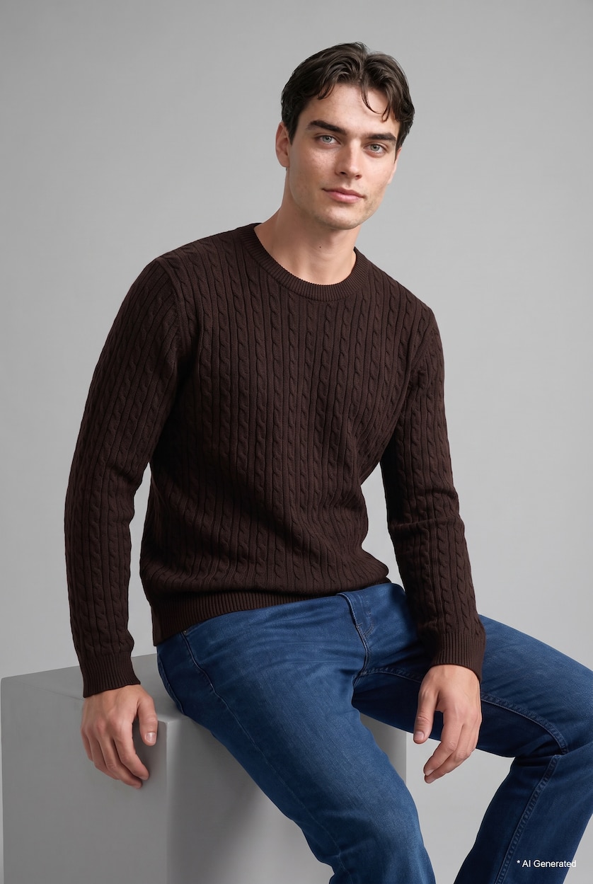 Man Brown Regular Fit Knitwear Pullover