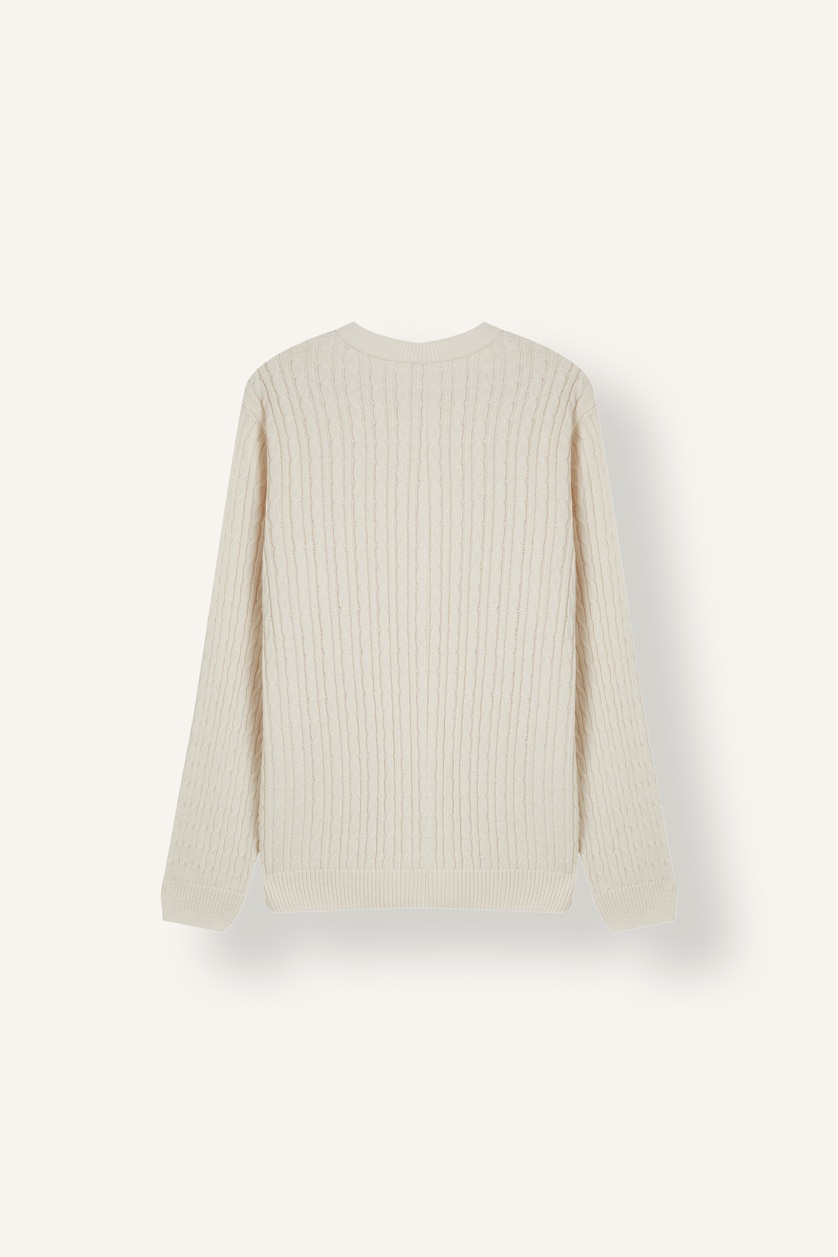 Erkek Ekru Regular Fit Fitilli Triko Basic Kazak