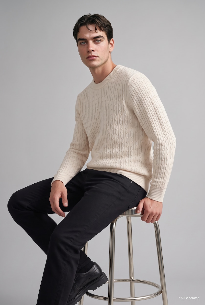 Man Ecru Regular Fit Knitwear Pullover
