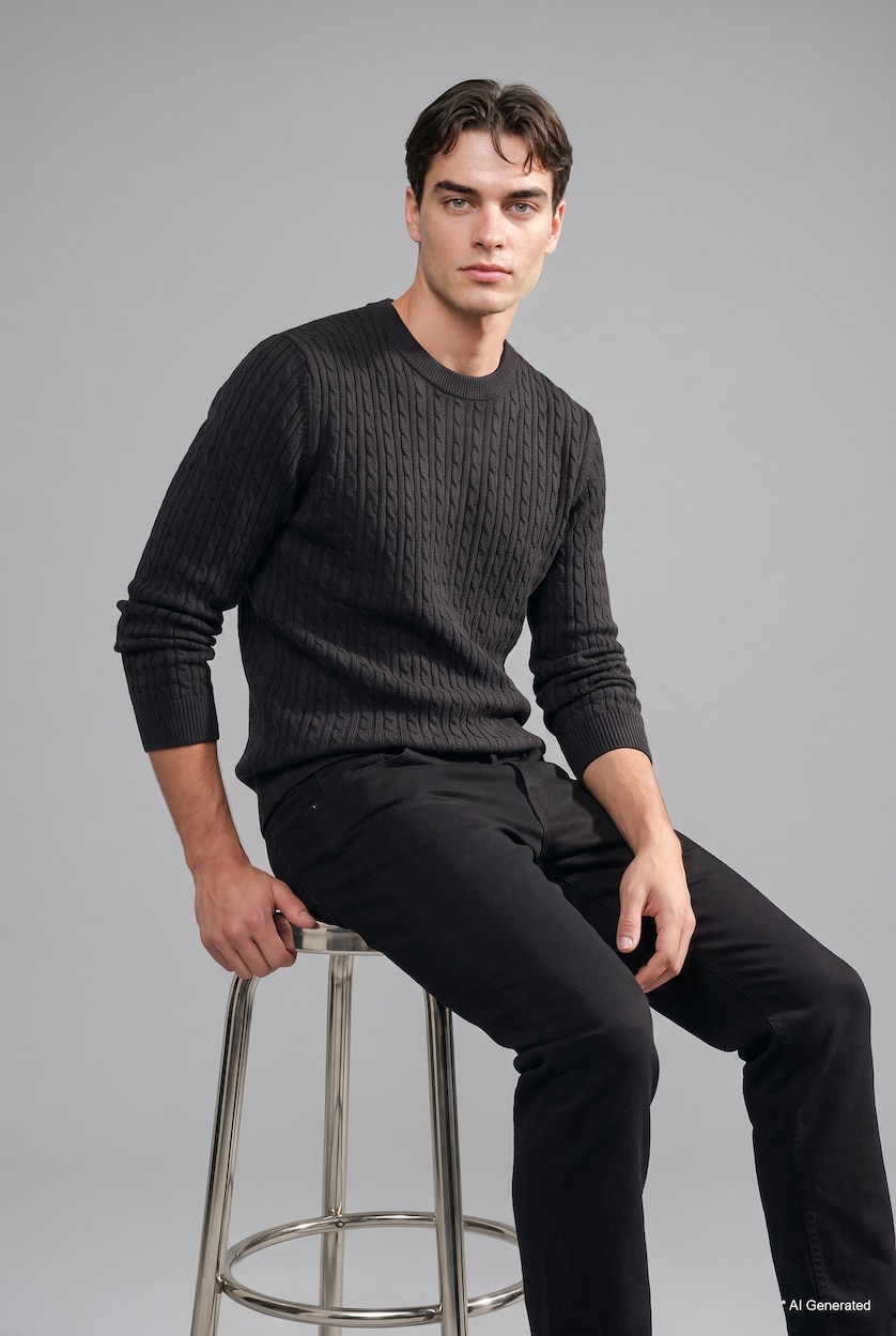 Man Grey Regular Fit Knitwear Pullover