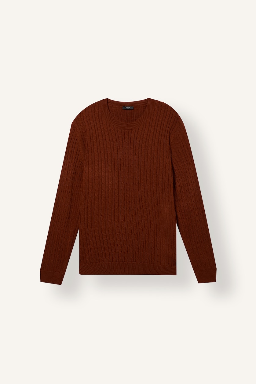 Erkek Koyu Turuncu Regular Fit Fitilli Triko Basic Kazak