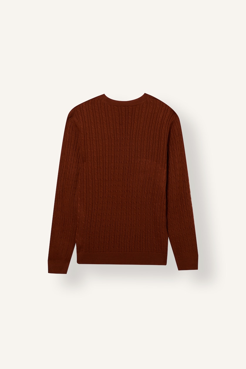 Erkek Koyu Turuncu Regular Fit Fitilli Triko Basic Kazak