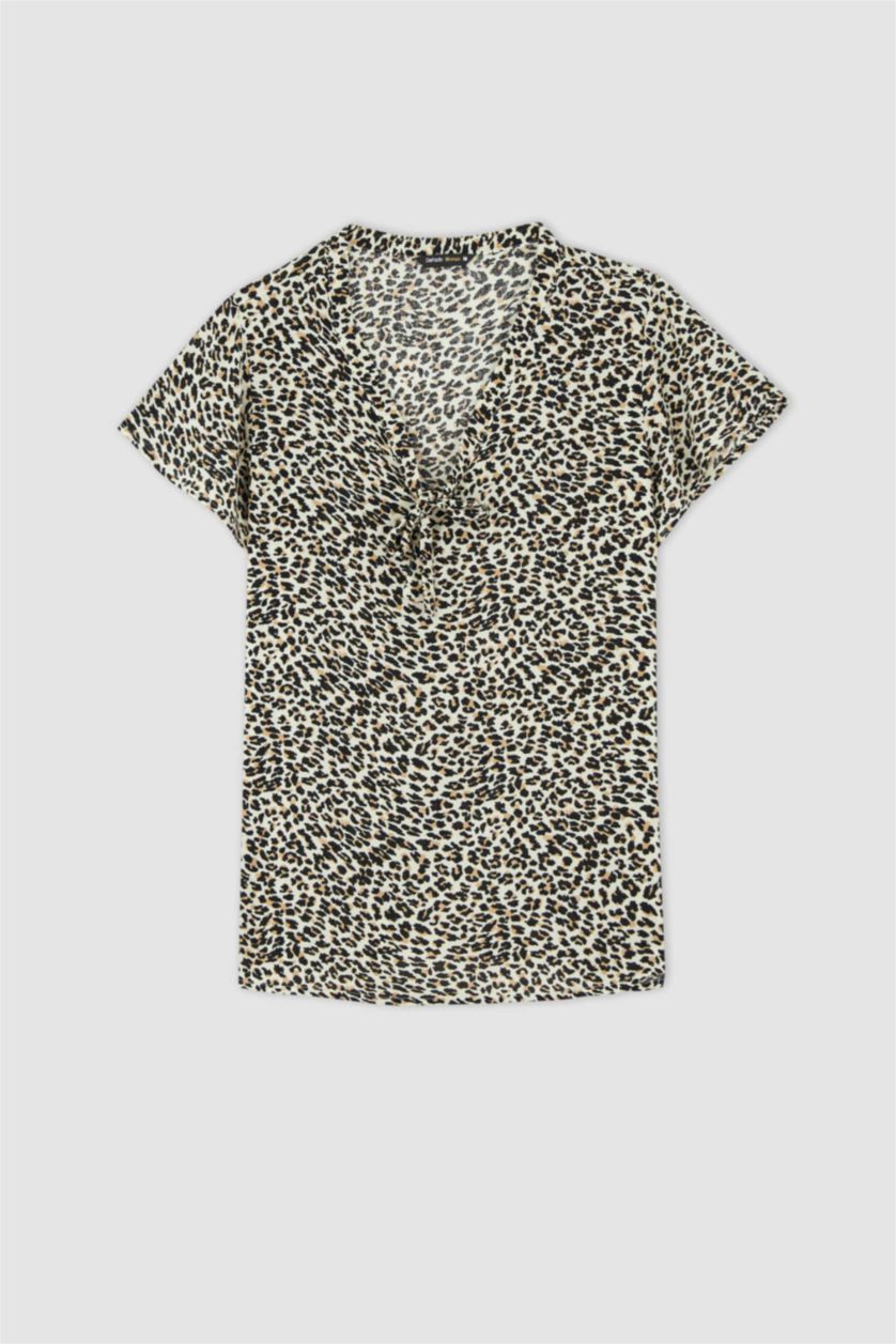 FEMME Beige Blouse à manches courtes Coupe Régulière Col En V