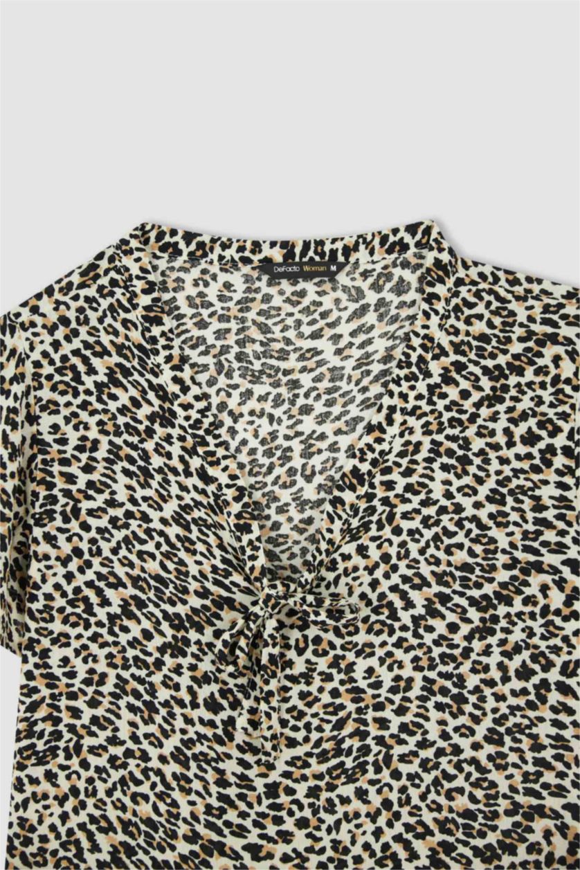 FEMME Beige Blouse à manches courtes Coupe Régulière Col En V