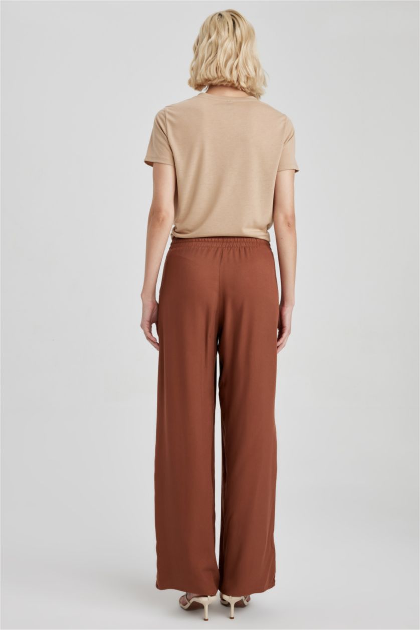 نساء بني بنطلون فيسكوز فلورايدا وايد ليج بجيب