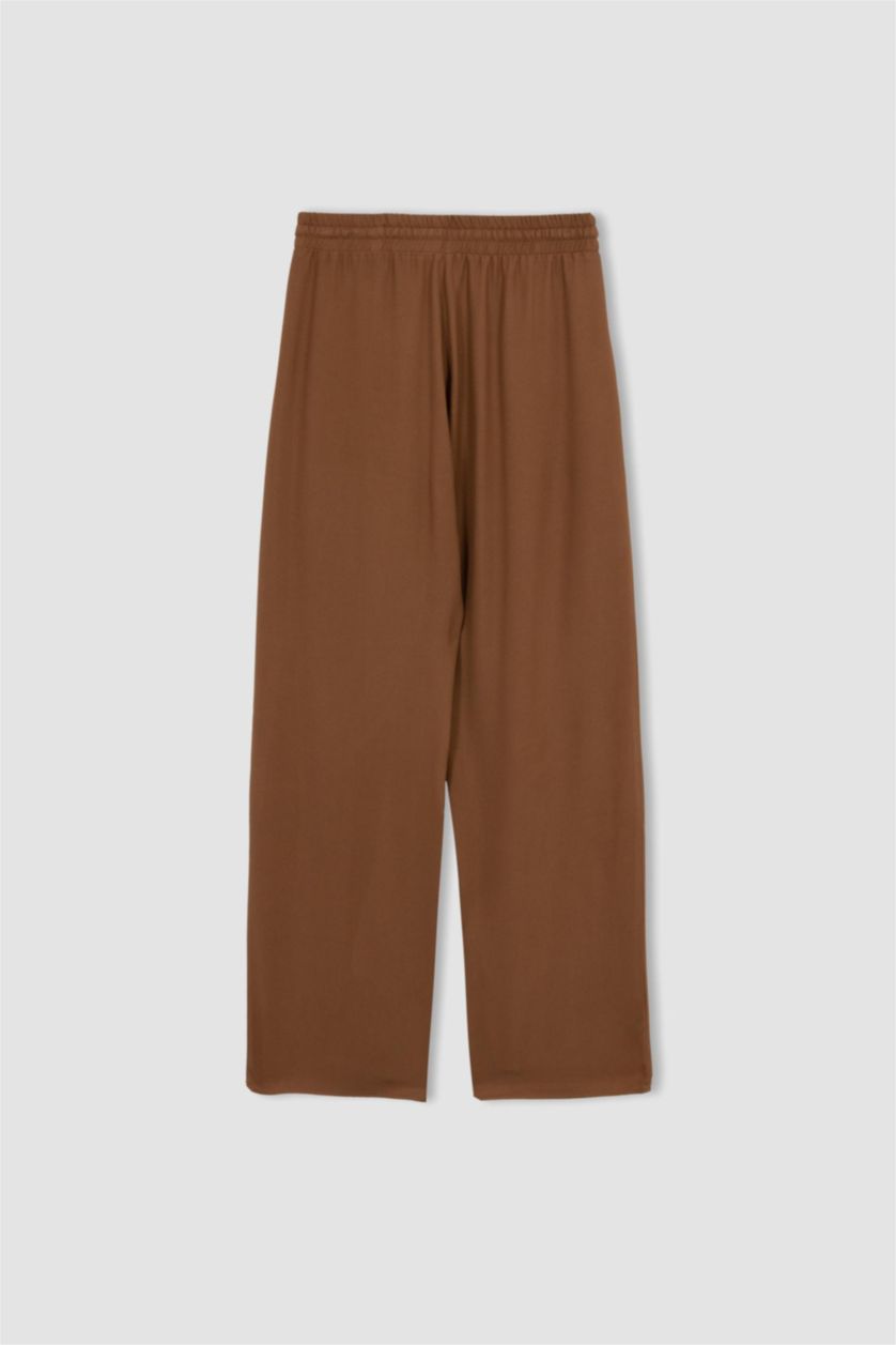 نساء بني بنطلون فيسكوز فلورايدا وايد ليج بجيب