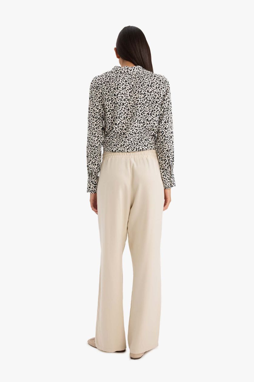 Kadın Taş Florida Belmando Kumaş Palazzo Pantolon Cepli Yüksek Bel Geniş Paça