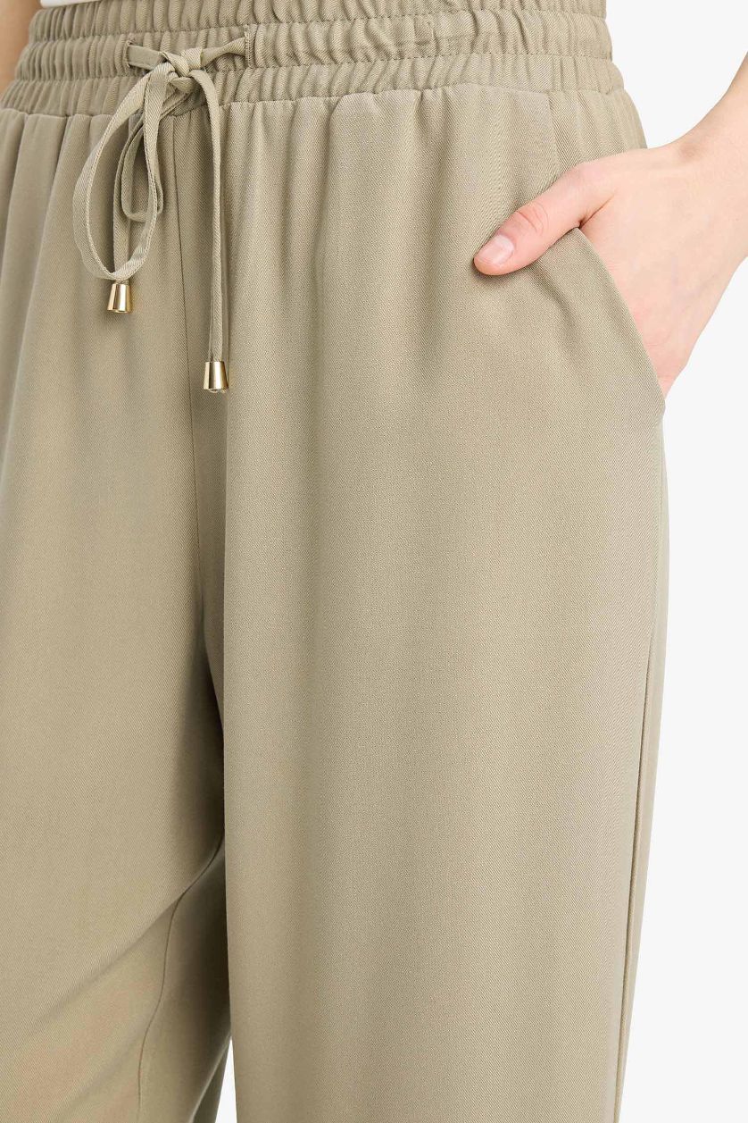 Woman Light Khaki Florida Belmando Fabric High Waist Wide Leg Trousers