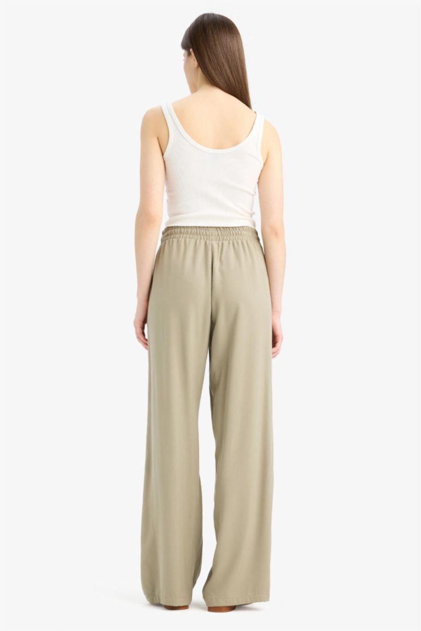 Woman Light Khaki Florida Belmando Fabric High Waist Wide Leg Trousers