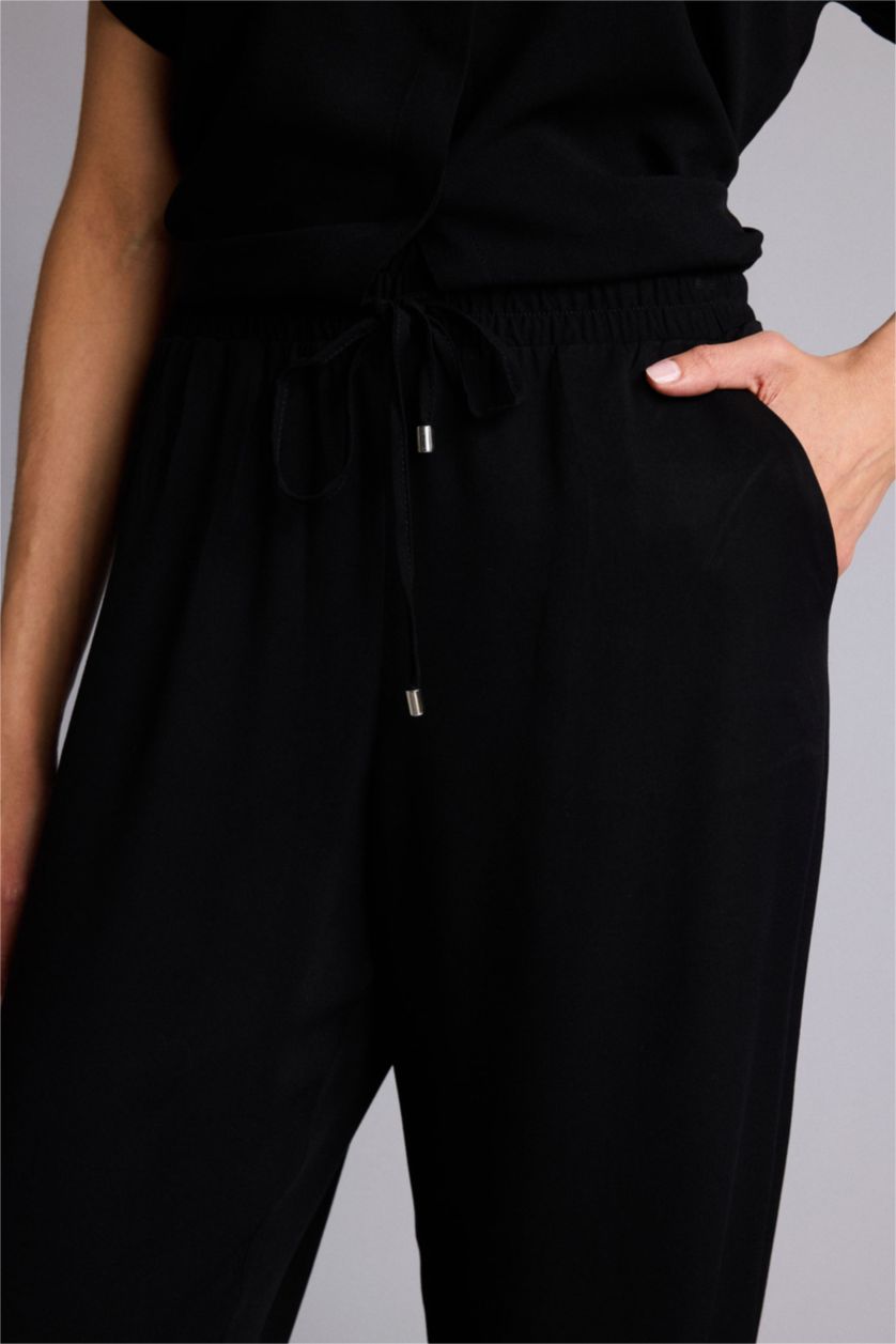 Kadın Siyah Florida Florıda Cepli Yüksek Bel Geniş Paça Belmando Pantolon