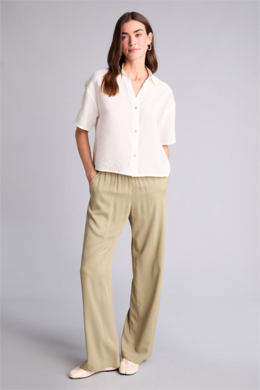 Kadın Açık Haki Florida Florıda Cepli Yüksek Bel Geniş Paça Belmando Pantolon