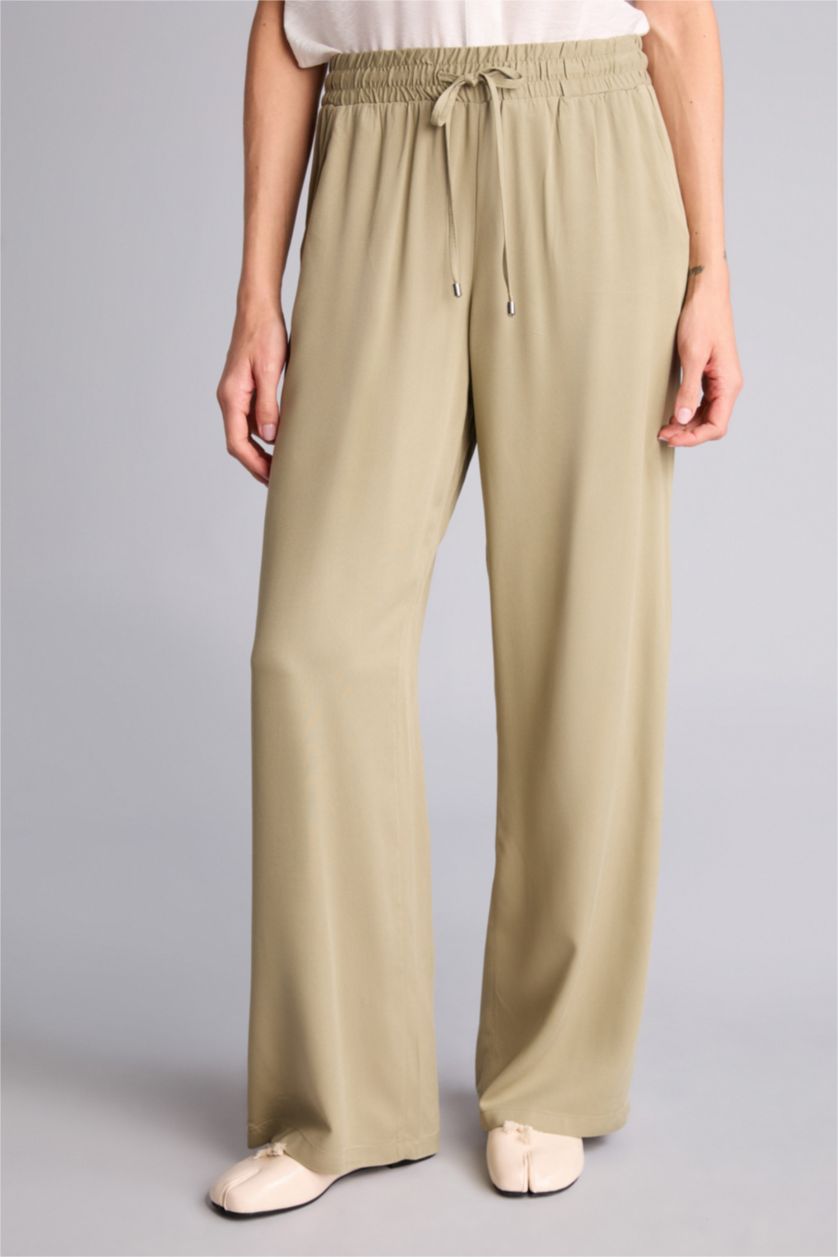 Kadın Açık Haki Florida Florıda Cepli Yüksek Bel Geniş Paça Belmando Pantolon