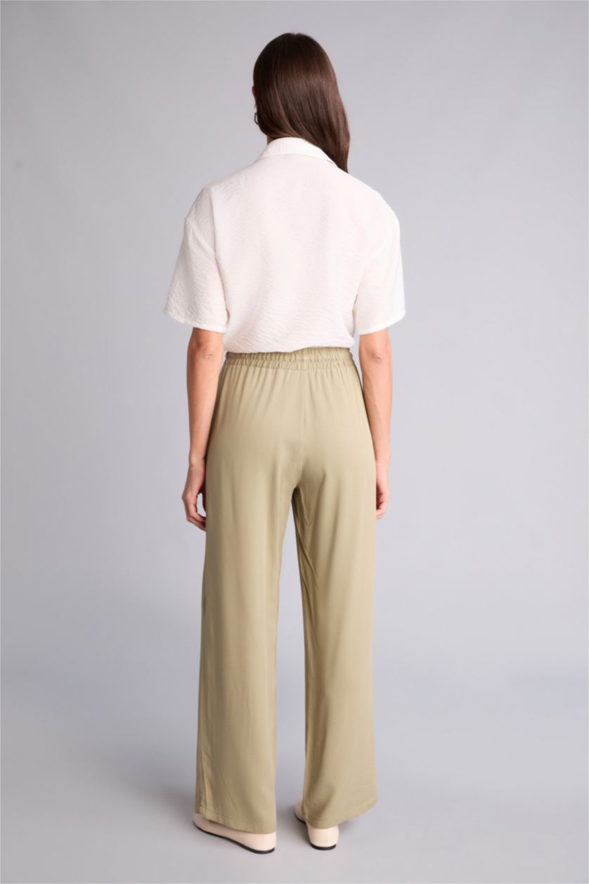 Kadın Açık Haki Florida Florıda Cepli Yüksek Bel Geniş Paça Belmando Pantolon