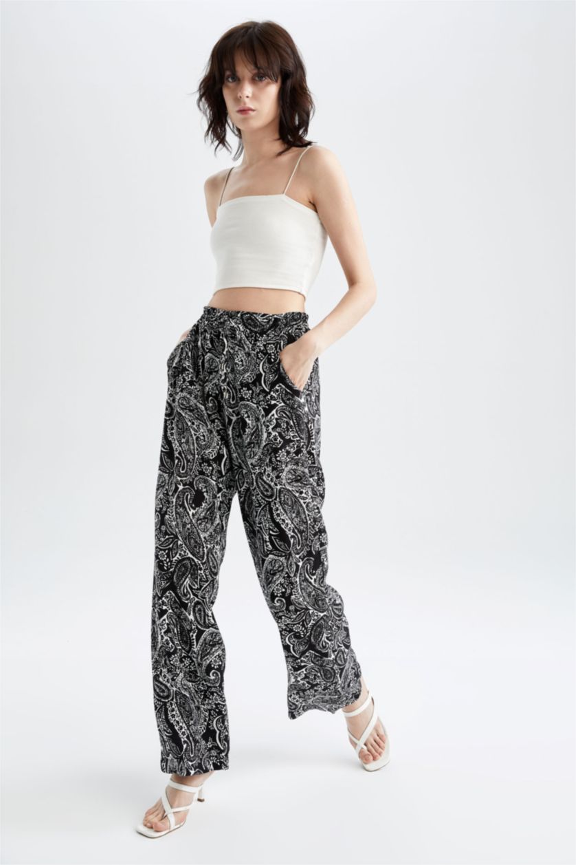حريمي أسود High Waist Wide Leg Trousers