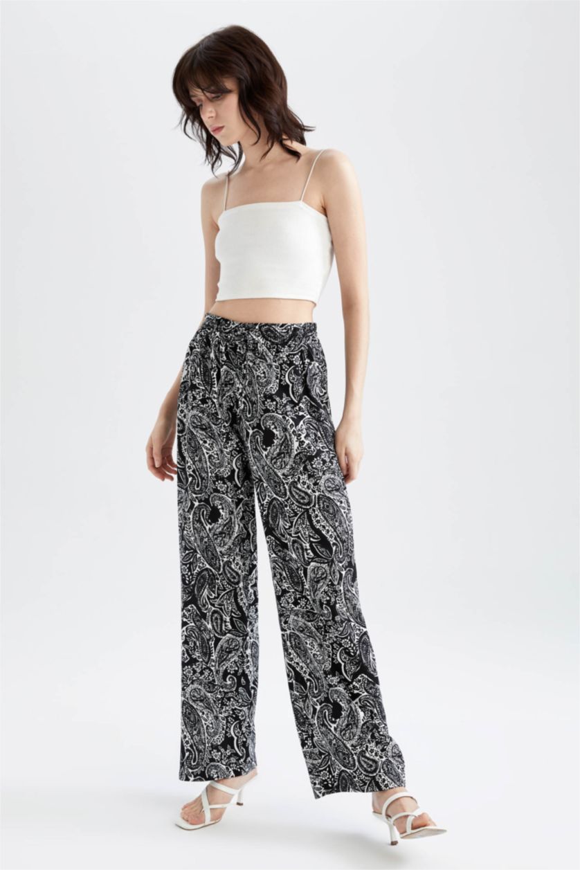 حريمي أسود High Waist Wide Leg Trousers