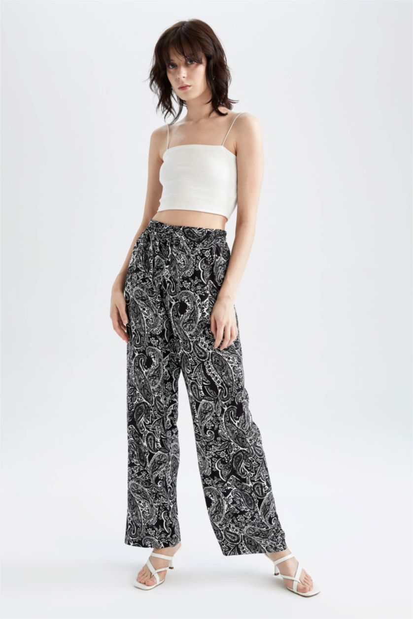 حريمي أسود High Waist Wide Leg Trousers