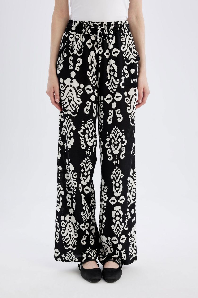 نساء أسود بنطرون فلورايدا وايد ليج برجل واسع بجيب وخصر عالي