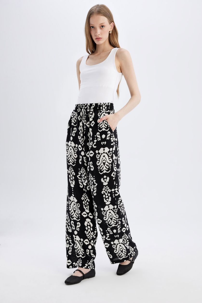 نساء أسود بنطرون فلورايدا وايد ليج برجل واسع بجيب وخصر عالي