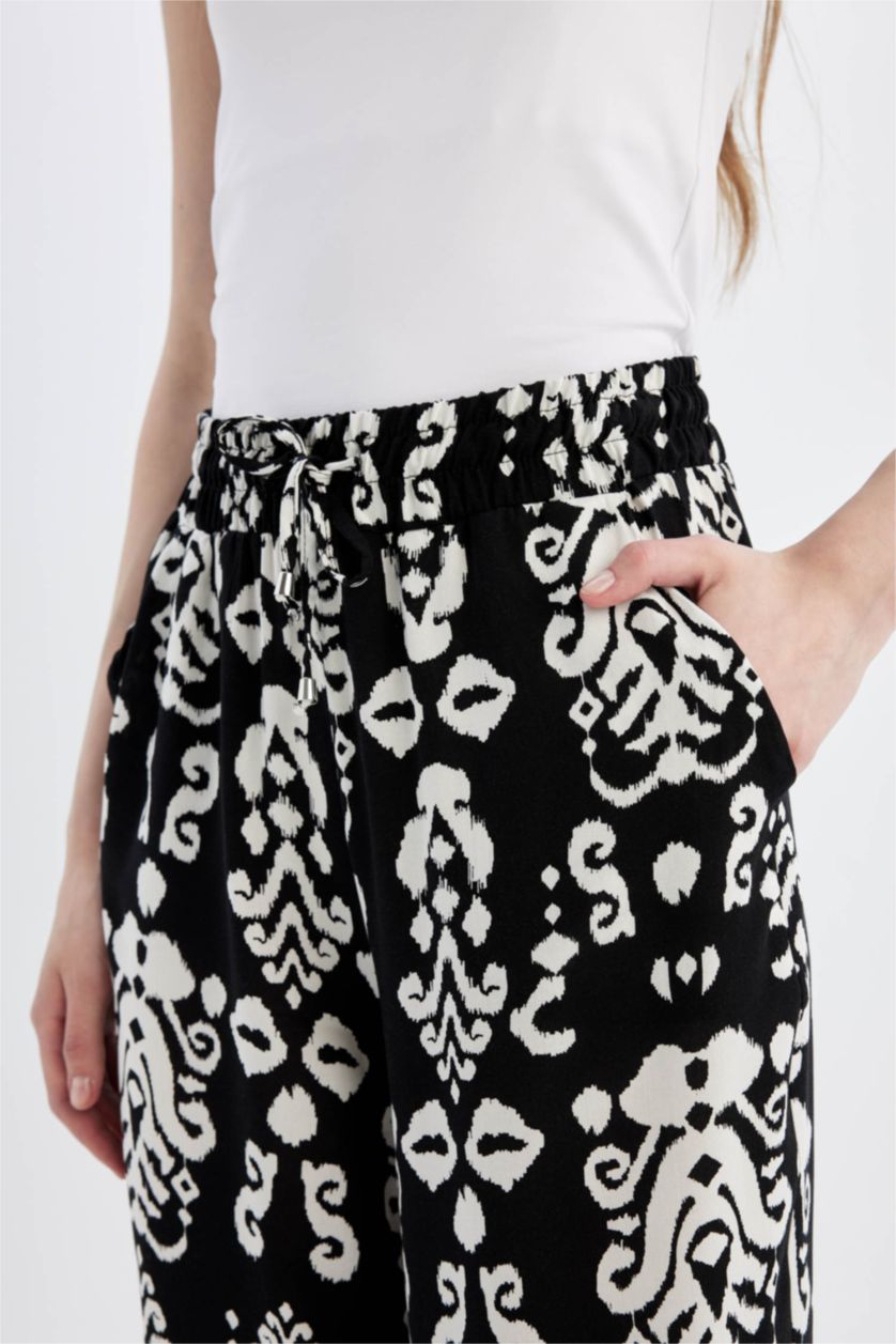 نساء أسود بنطرون فلورايدا وايد ليج برجل واسع بجيب وخصر عالي