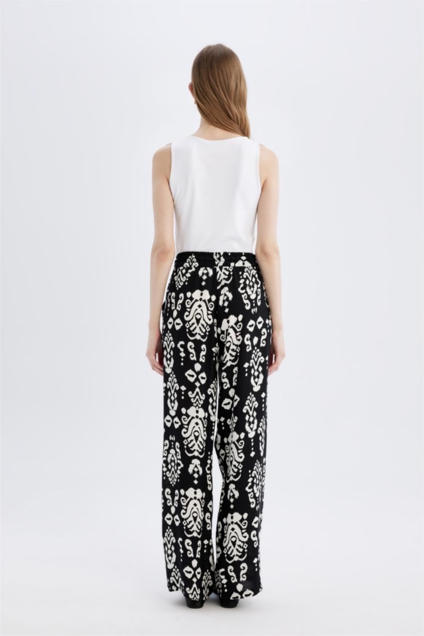 نساء أسود بنطرون فلورايدا وايد ليج برجل واسع بجيب وخصر عالي