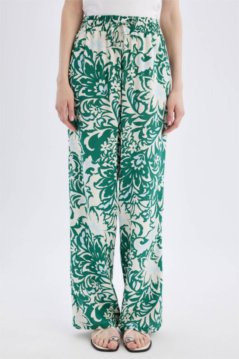 Woman Green High Waist Wide Leg Trousers