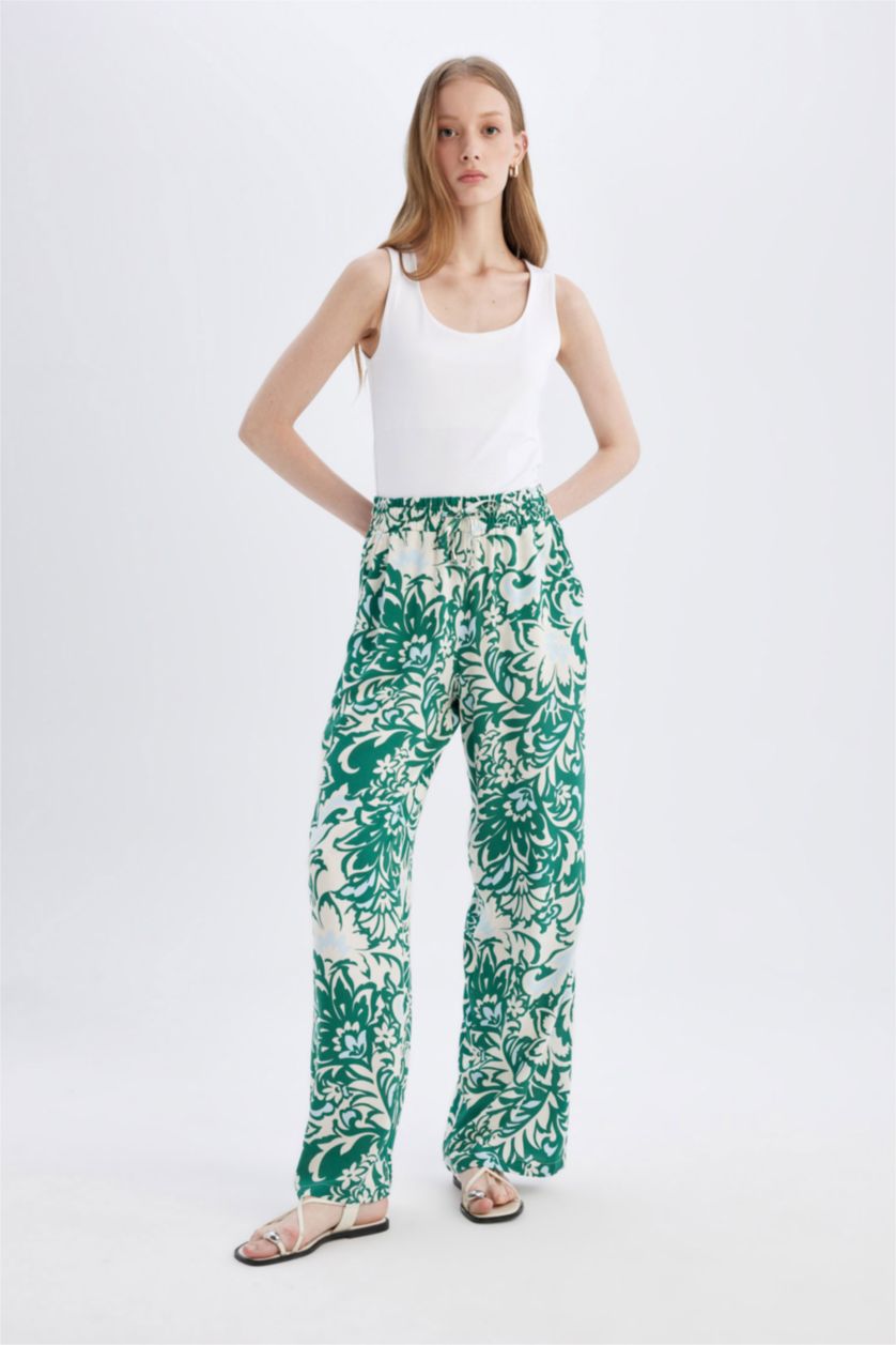 Woman Green High Waist Wide Leg Trousers