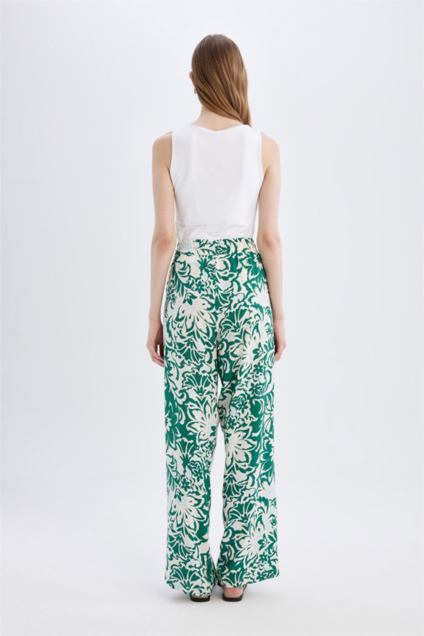 Woman Green High Waist Wide Leg Trousers