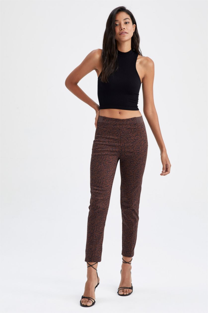 FEMME Marron Clair Pantalon Longueur standard Satinette Valentina - Cigarette Ourlet régulier