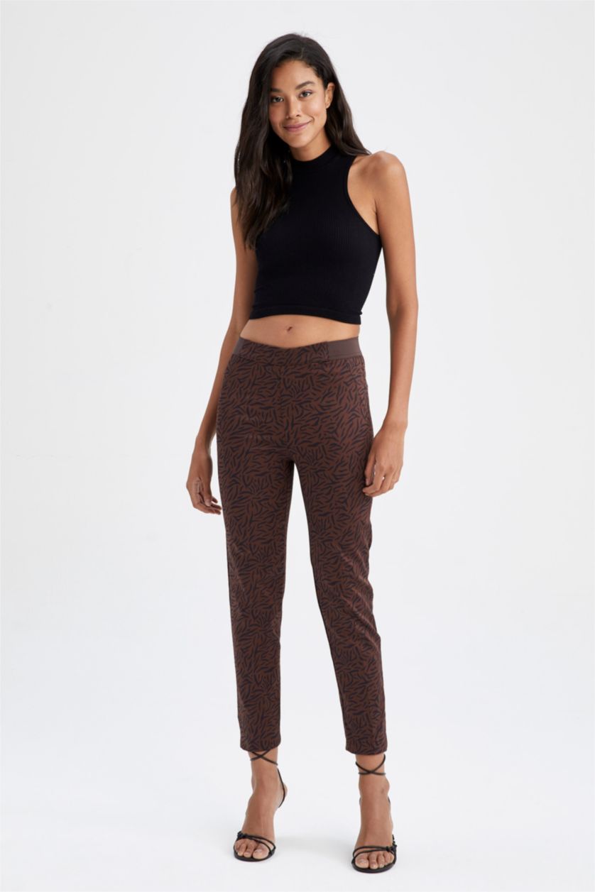 FEMME Marron Clair Pantalon Longueur standard Satinette Valentina - Cigarette Ourlet régulier