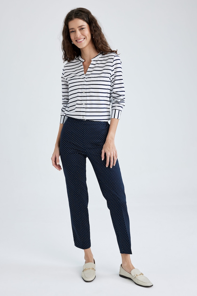 Women NAVY Normal Waist Cigarette Fit Trousers