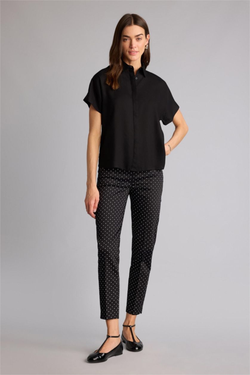 Kadın Siyah Sigaret Normal Bel Düz Paça Saten Pantolon