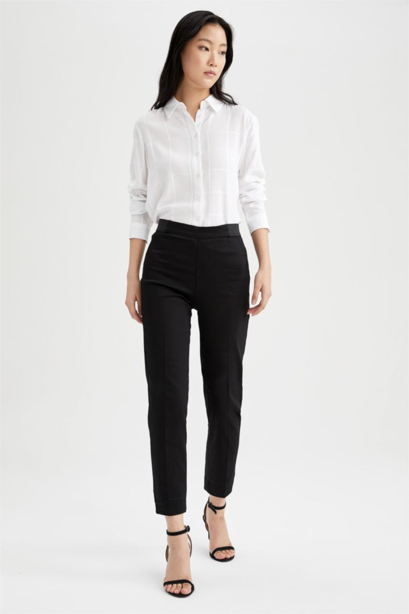 نساء أسود Normal Waist Cigarette Fit Trousers