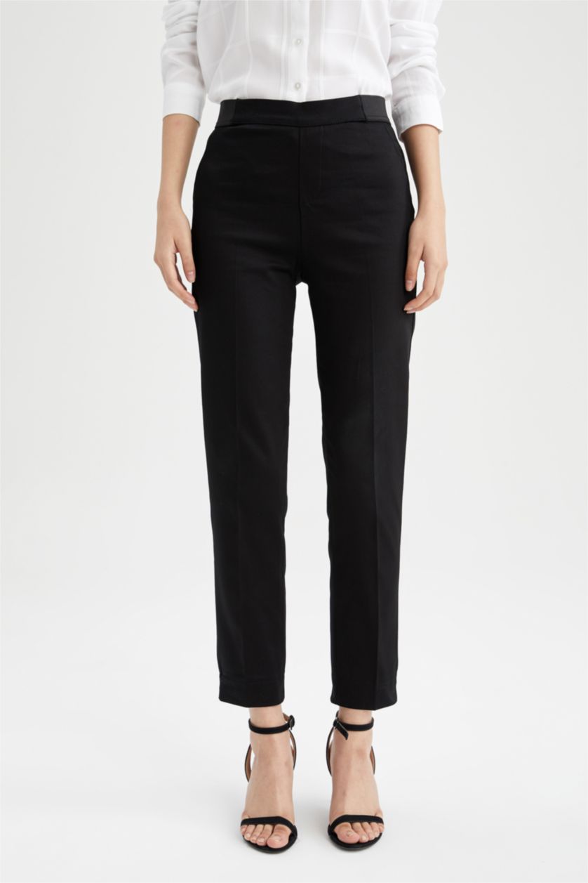 نساء أسود Normal Waist Cigarette Fit Trousers