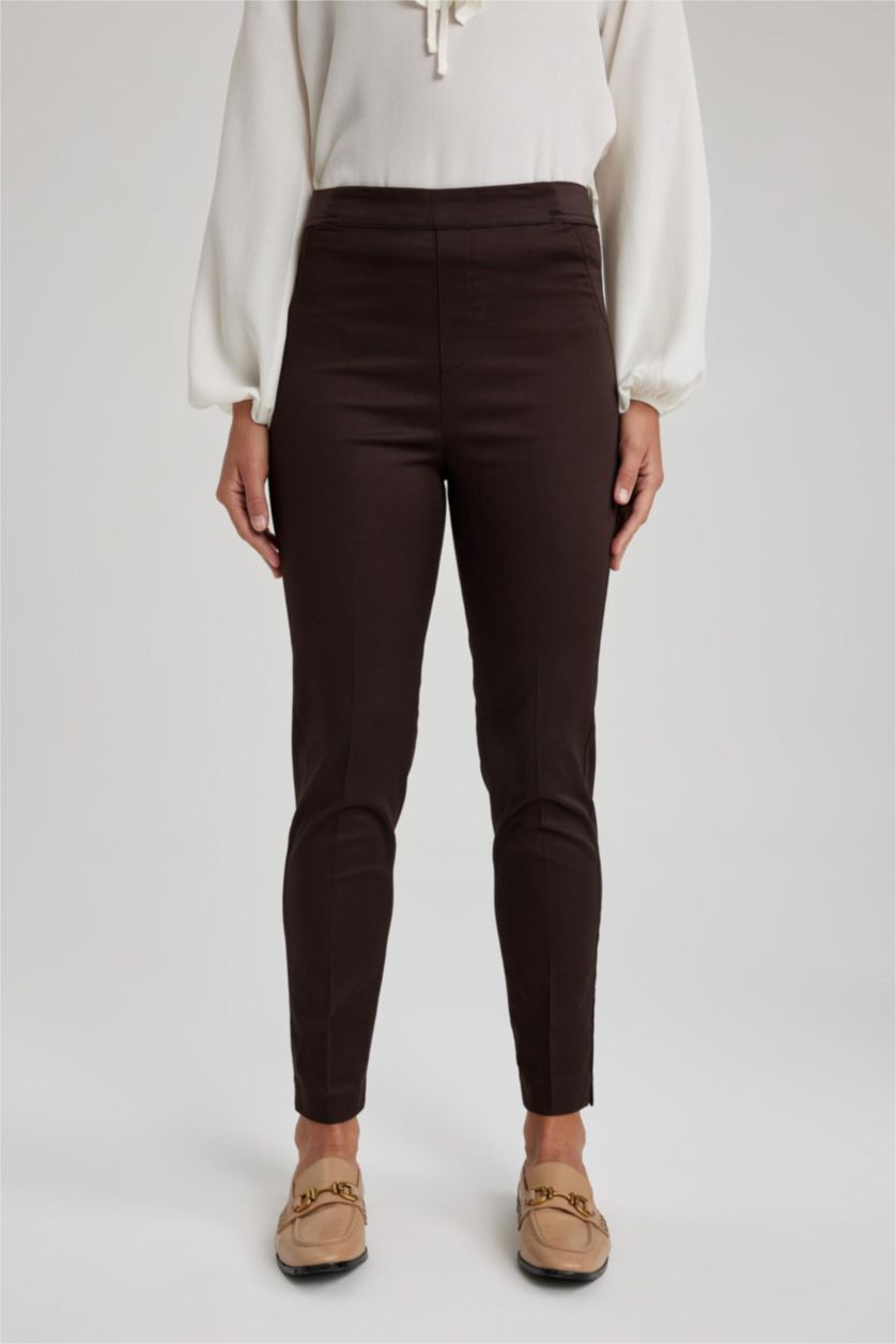 Женская Коричневый Normal Waist Cigarette Fit Trousers