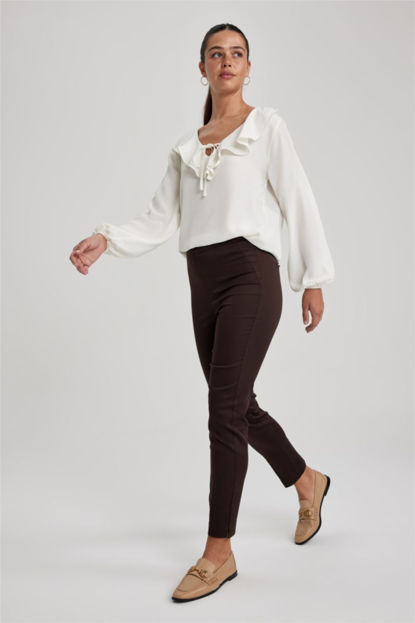 Женская Коричневый Normal Waist Cigarette Fit Trousers