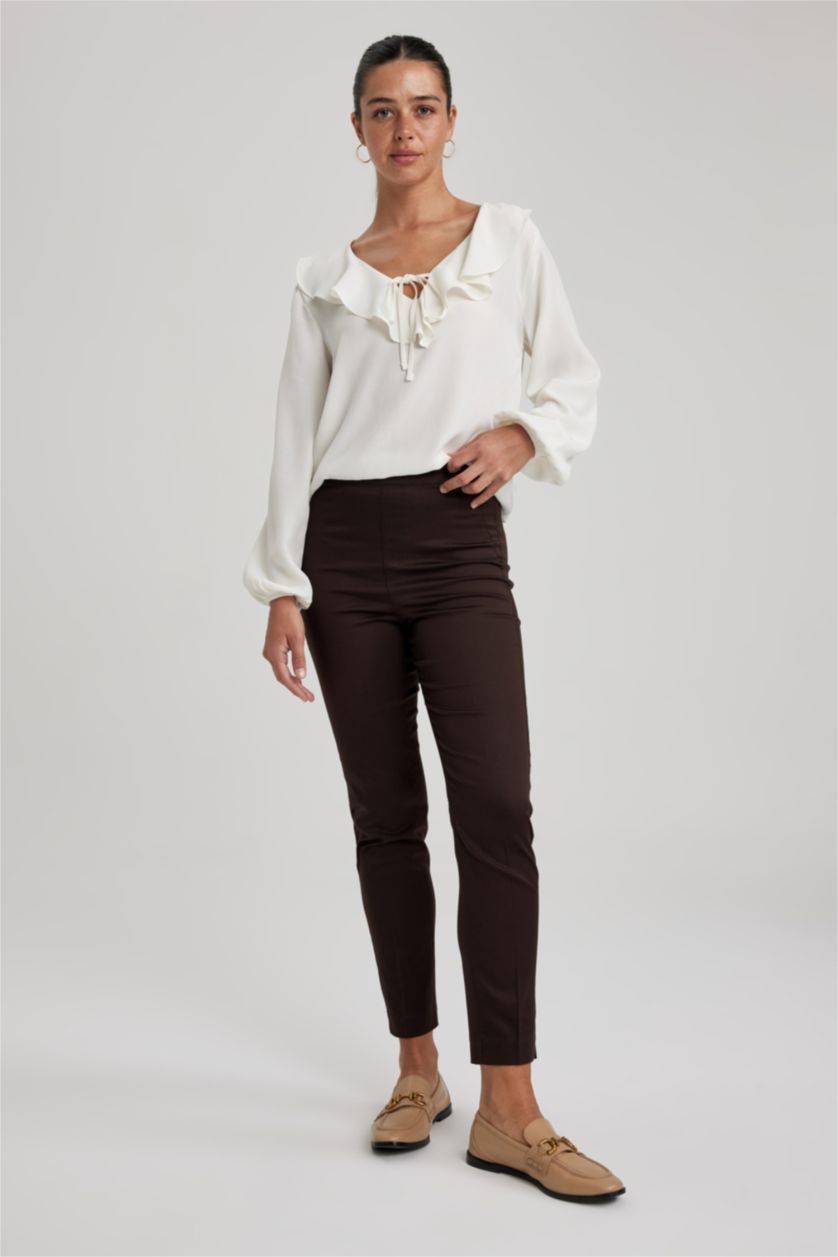 Женская Коричневый Normal Waist Cigarette Fit Trousers