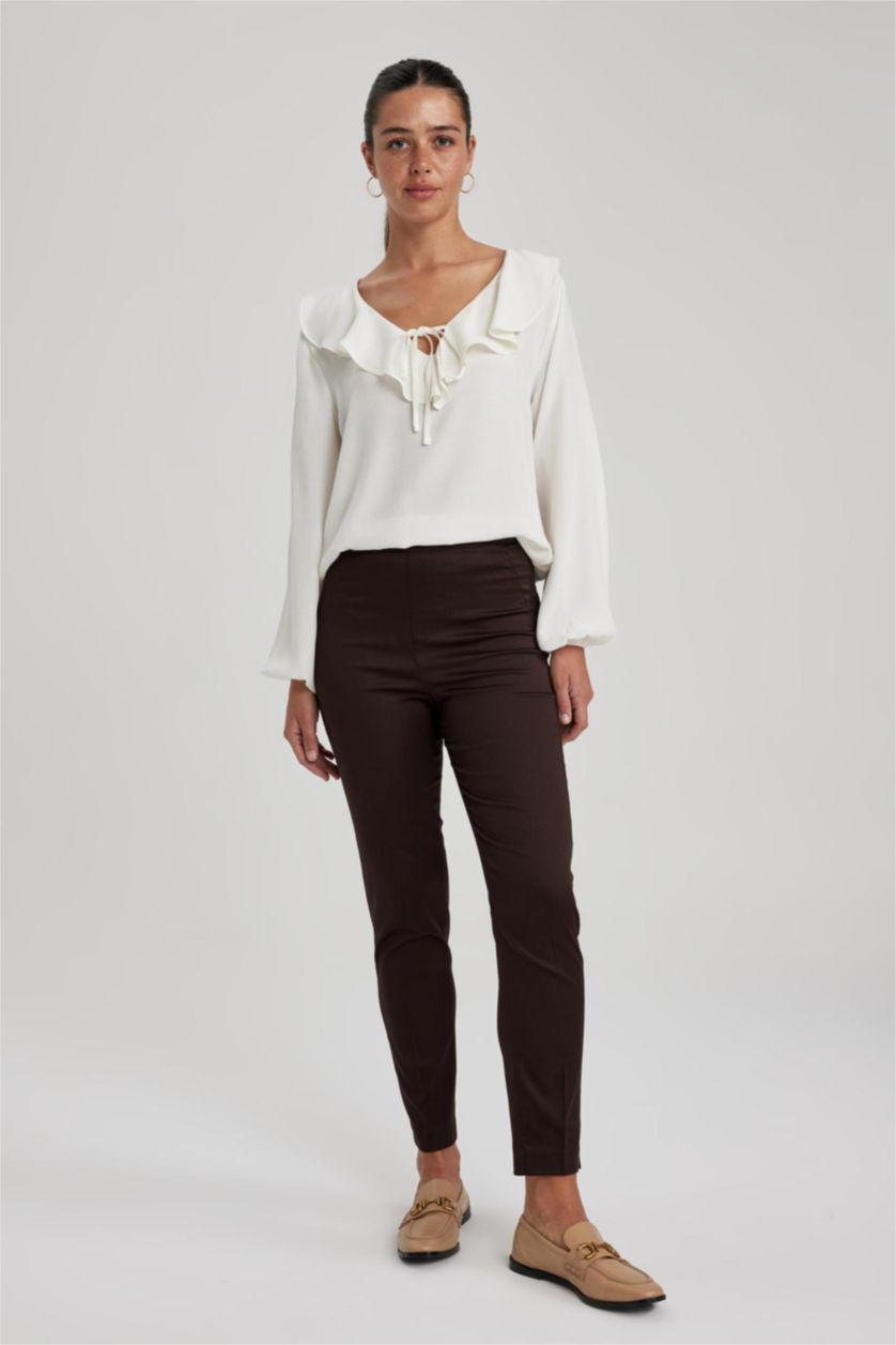 Женская Коричневый Normal Waist Cigarette Fit Trousers