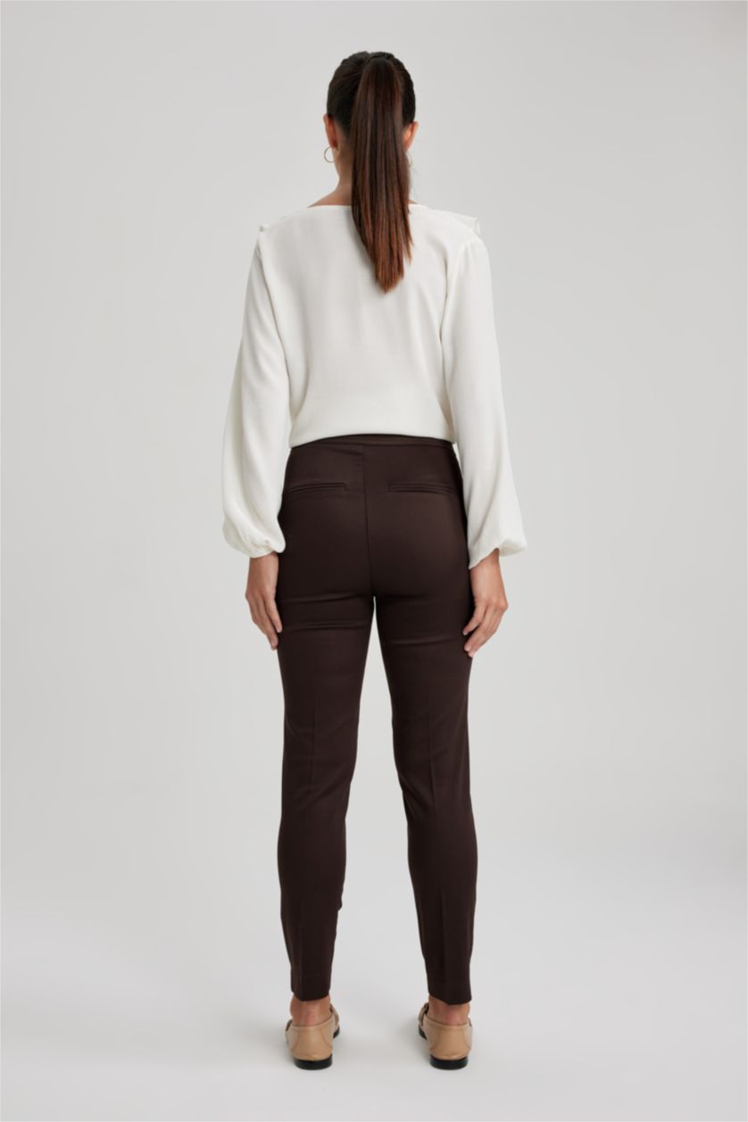 Женская Коричневый Normal Waist Cigarette Fit Trousers