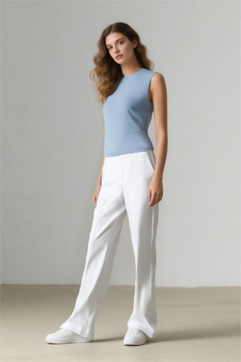 WOMAN White Normal Waist Cigarette Fit Trousers