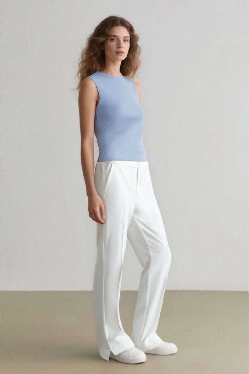 WOMAN White Normal Waist Cigarette Fit Trousers