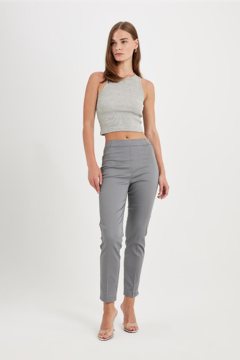 WOMAN Dark Grey Cigarette Fit Regular Hem Satin Trousers