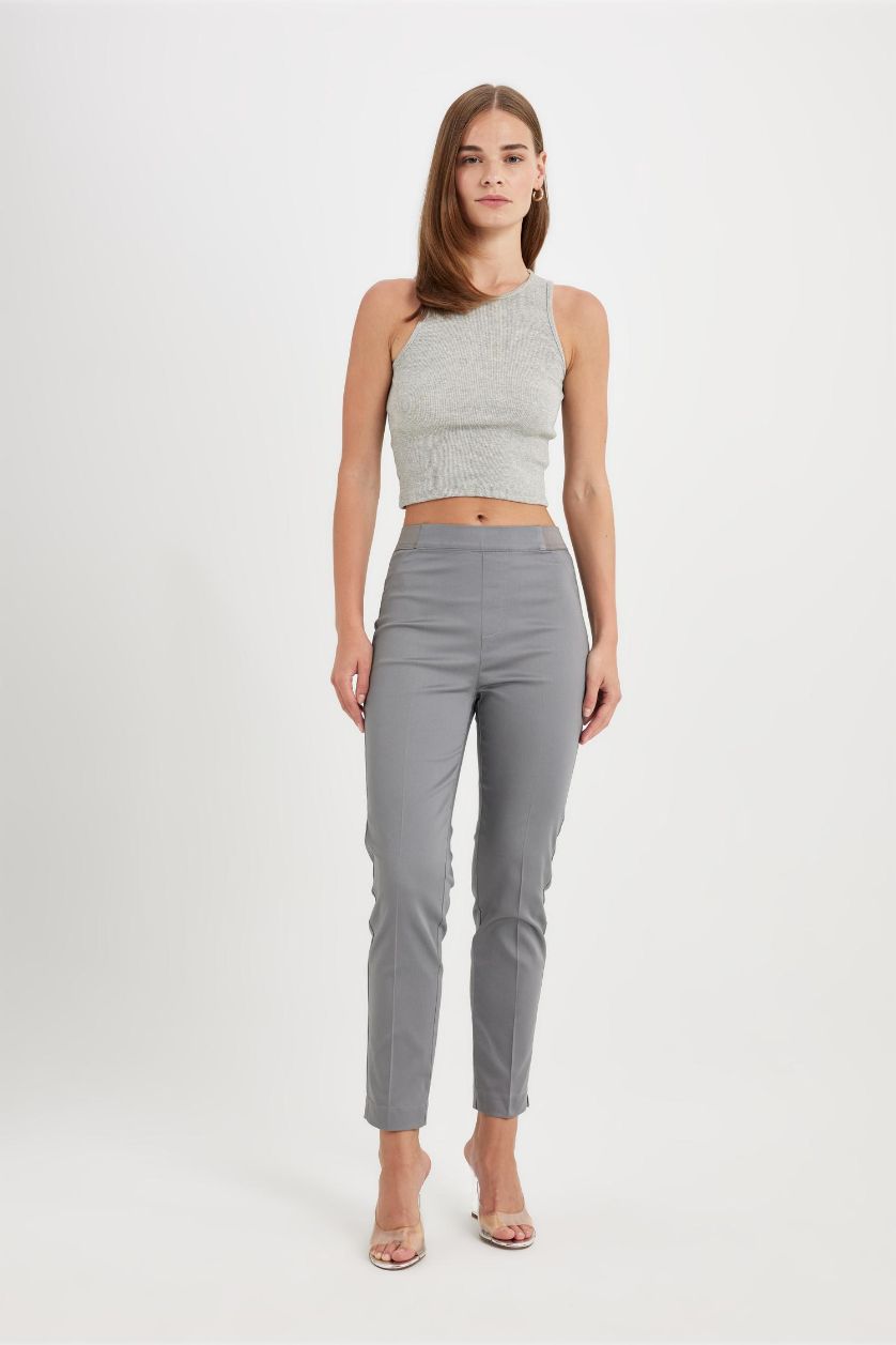 WOMAN Dark Grey Cigarette Fit Regular Hem Satin Trousers