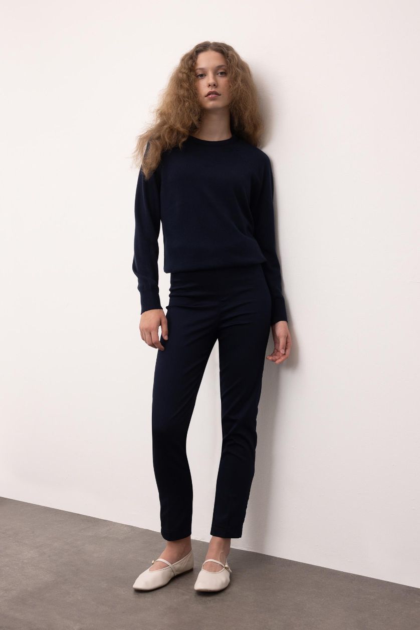 WOMAN NAVY Valentina Sigaret Normal Waist Satin Trousers