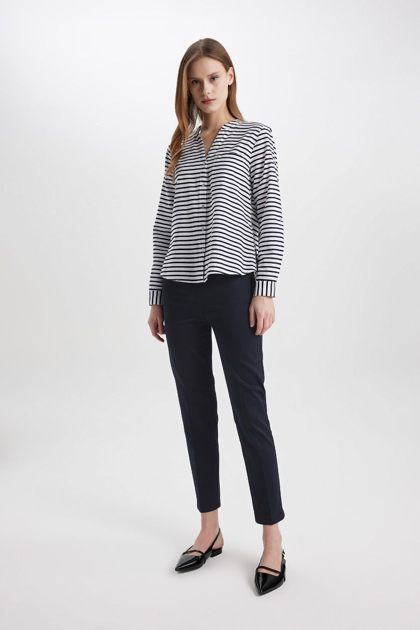 WOMAN NAVY Valentina Sigaret Normal Waist Satin Trousers