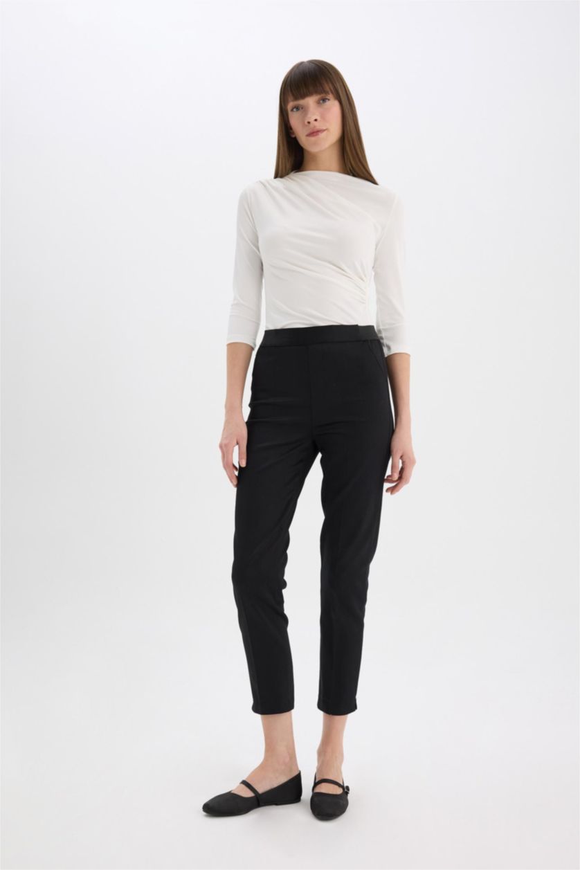 WOMAN Black Cigarette Fit Regular Hem Satin Trousers
