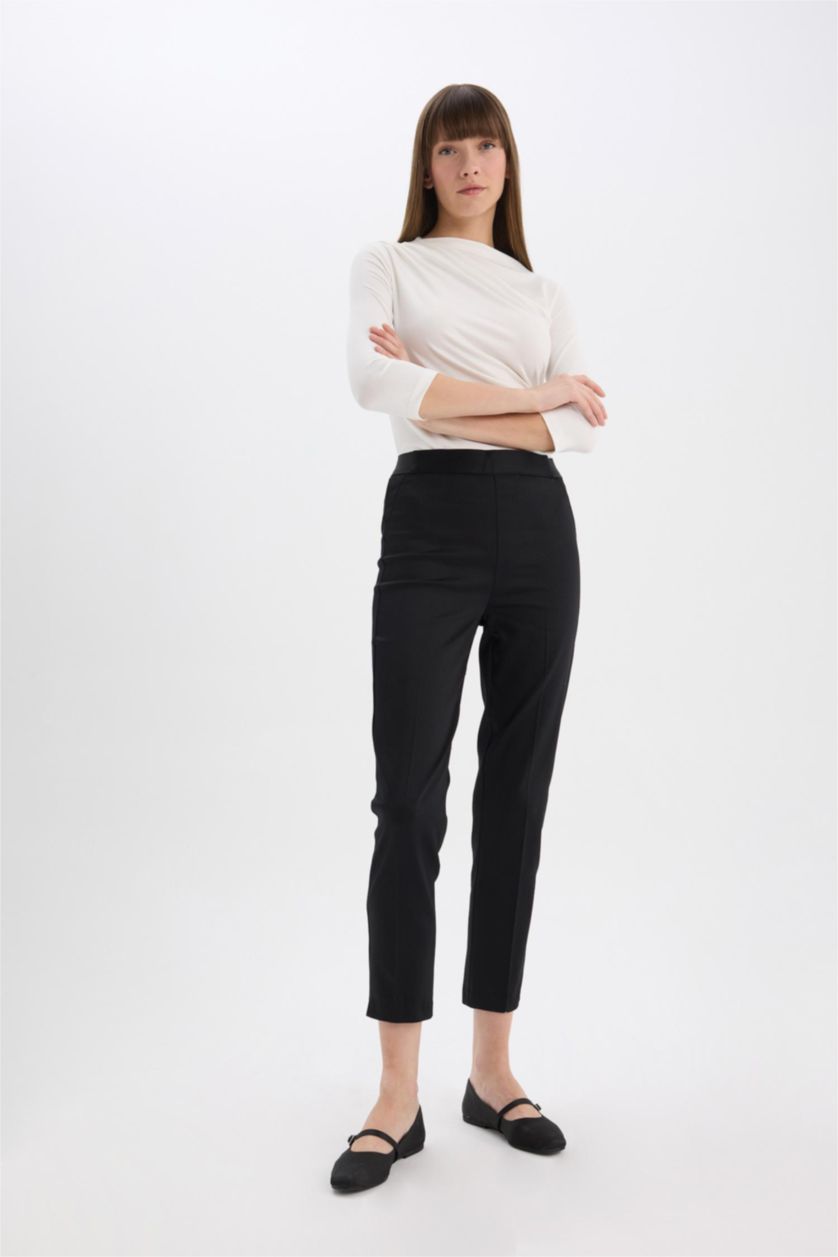 WOMAN Black Cigarette Fit Regular Hem Satin Trousers