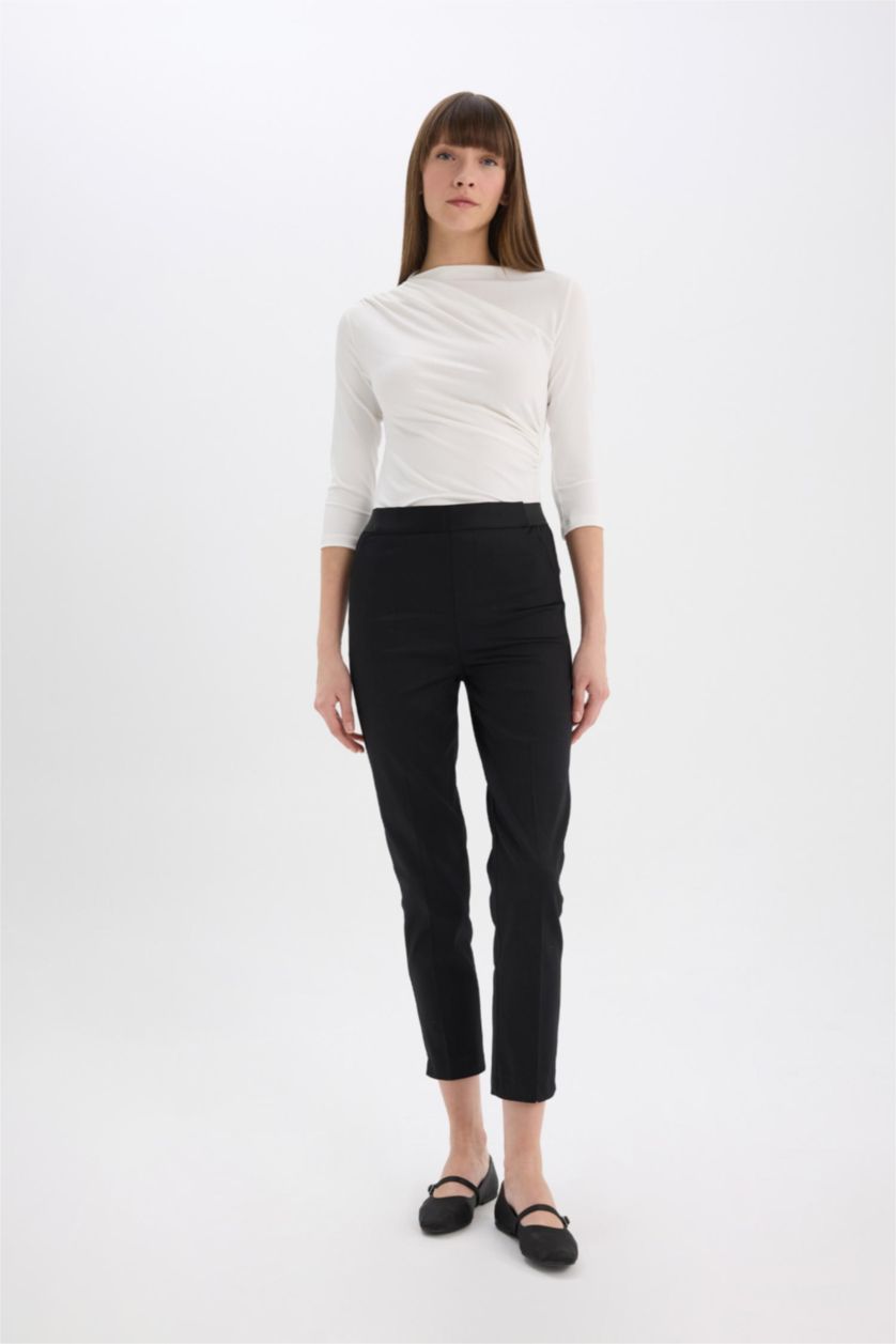 WOMAN Black Cigarette Fit Regular Hem Satin Trousers