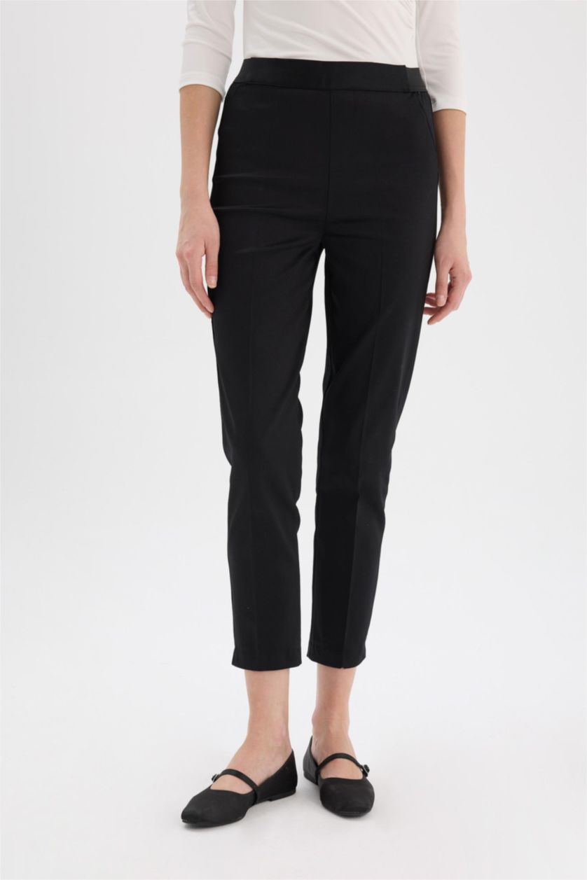 WOMAN Black Cigarette Fit Regular Hem Satin Trousers